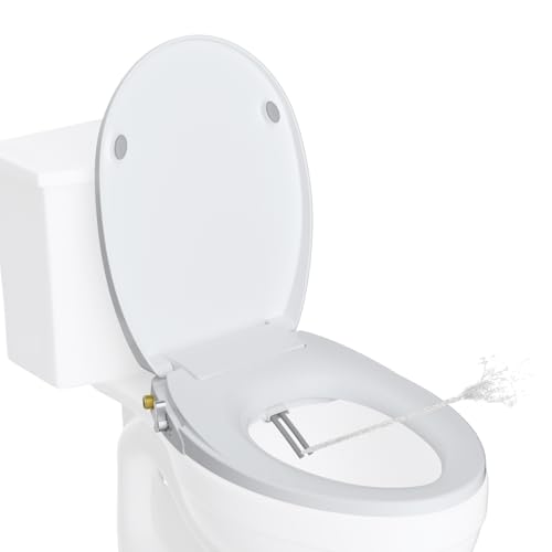 Hibbent Round Bidet Toilet Seat with Slow Close, Non-Electric Bidet Attachment for Toilet Seat with Dual Nozzle, Bidet Sprayer with Adjustable Self-Cleaning Nozzles, Brass T Adapter - Image 1