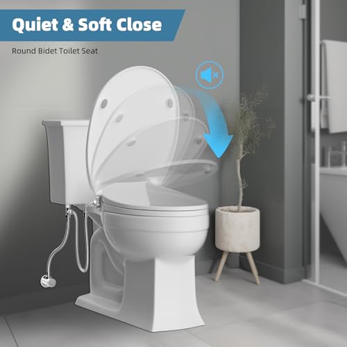 Hibbent Round Bidet Toilet Seat with Slow Close, Non-Electric Bidet Attachment for Toilet Seat with Dual Nozzle, Bidet Sprayer with Adjustable Self-Cleaning Nozzles, Brass T Adapter - Image 2