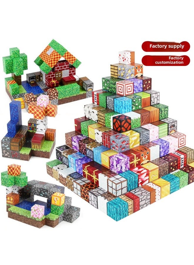 Source My Magnetic World Square DIY Magnetic Building Blocks Children's Educational Assembled Building Blocks Magnetic Suit-Color:500 Magnetic Random Pieces + 24 Random Minifigures + Storage Bucket - Image 2