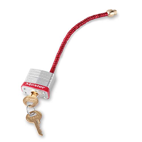 Master Lock 7C5RED Lockout Tagout Circuit Breaker Compact Padlock with 5 in. Long Flexible Steel Cable, Red - Image 1
