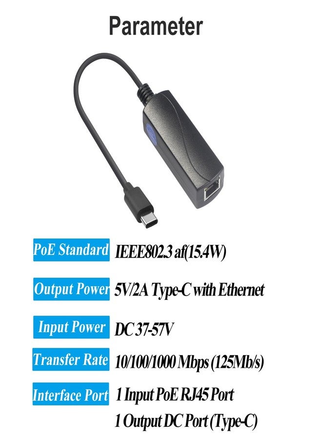 REVODATA 10W Gigabit PoE to USB-C Driver Converter, PoE to Type-C Power Output with Ethernet 2 in 1, 5V/2A Output with 1000Mbps for Phone/Tablet, Plug & Play (GP2C5V) - Image 2