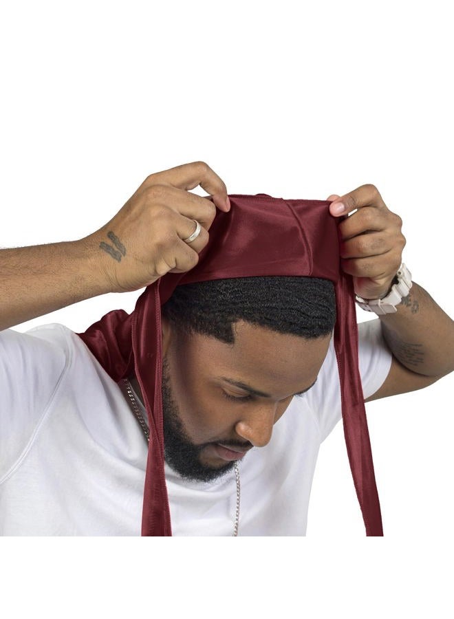 ForceWave Silky Durag for Men Wave Cap Satin Dorag for Men Women 360 Wave (Burgundy) - Image 3