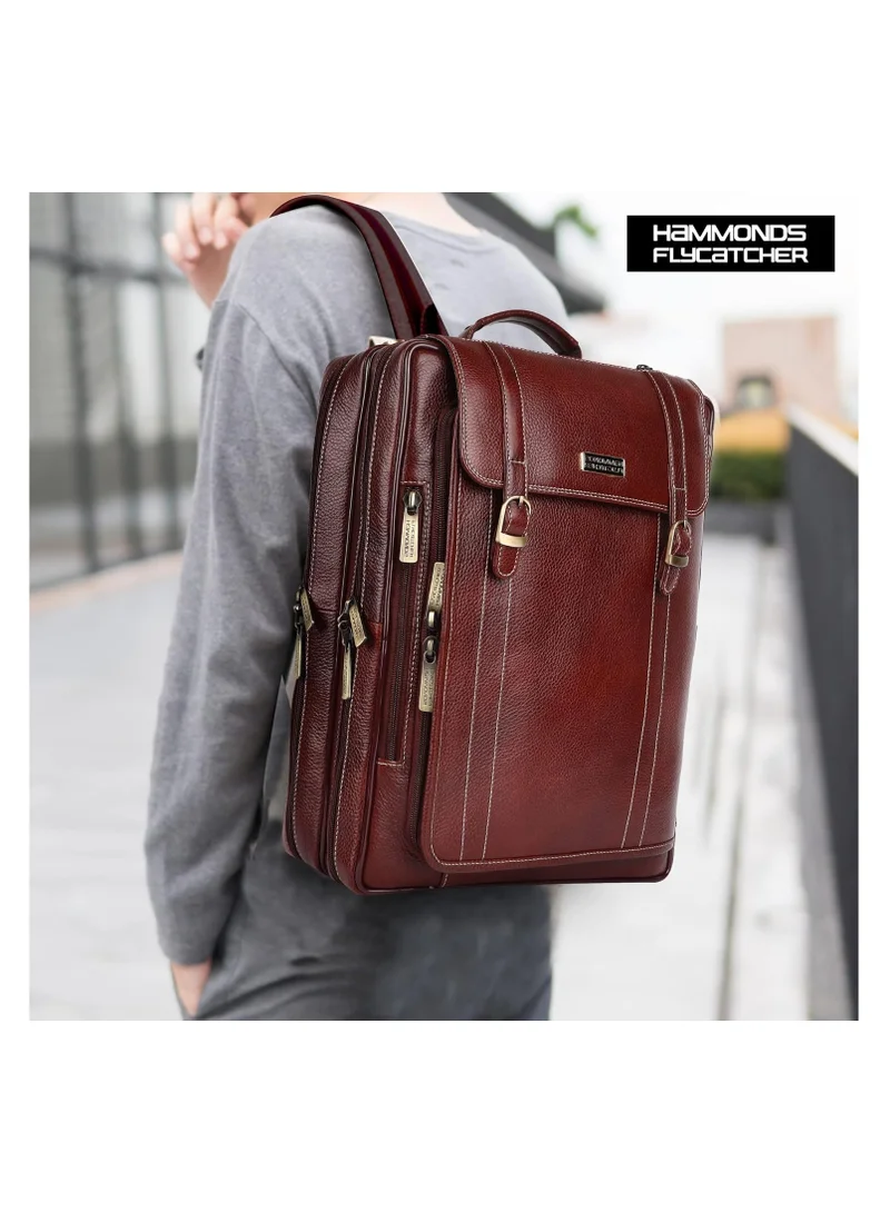 Hammonds Flycatcher  Leather Office Bag for Men, 2 in 1 Leather Bag for Men, 15.6 Inch Professional Laptop Bag for Men, Adjustable Straps and Multiple Compartments | Brown | 9YXJ  | Best Price UAE