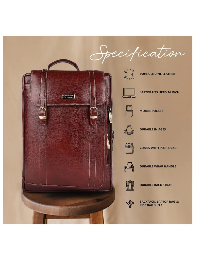 Hammonds Flycatcher  Leather Office Bag for Men, 2 in 1 Leather Bag for Men, 15.6 Inch Professional Laptop Bag for Men, Adjustable Straps and Multiple Compartments | Brown | 9YXJ  | Best Price UAE