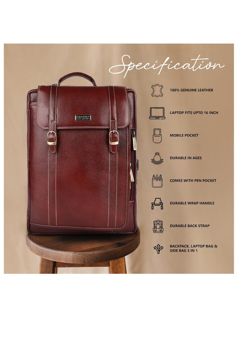 HAMMONDS FLYCATCHER Leather Office Bag for Men, 2 in 1 Leather Bag for Men, 15.6 Inch Professional Laptop Bag for Men, Adjustable Straps and Multiple Compartments | Brown | 9YXJ - Image 5