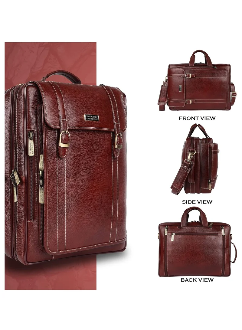 Hammonds Flycatcher  Leather Office Bag for Men, 2 in 1 Leather Bag for Men, 15.6 Inch Professional Laptop Bag for Men, Adjustable Straps and Multiple Compartments | Brown | 9YXJ  | Best Price UAE