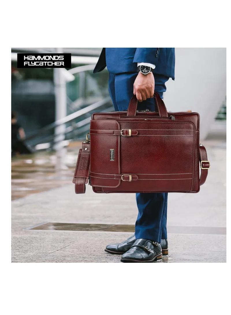 Hammonds Flycatcher  Leather Office Bag for Men, 2 in 1 Leather Bag for Men, 15.6 Inch Professional Laptop Bag for Men, Adjustable Straps and Multiple Compartments | Brown | 9YXJ  | Best Price UAE