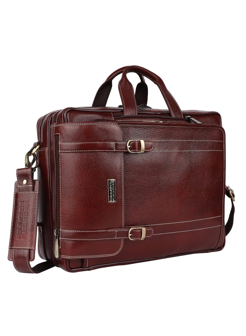 HAMMONDS FLYCATCHER Leather Office Bag for Men, 2 in 1 Leather Bag for Men, 15.6 Inch Professional Laptop Bag for Men, Adjustable Straps and Multiple Compartments | Brown | 9YXJ - Image 1
