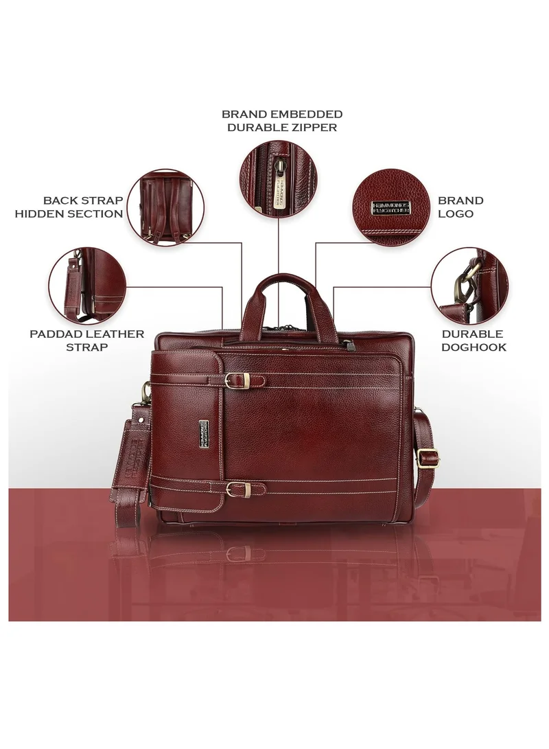 Hammonds Flycatcher  Leather Office Bag for Men, 2 in 1 Leather Bag for Men, 15.6 Inch Professional Laptop Bag for Men, Adjustable Straps and Multiple Compartments | Brown | 9YXJ  | Best Price UAE