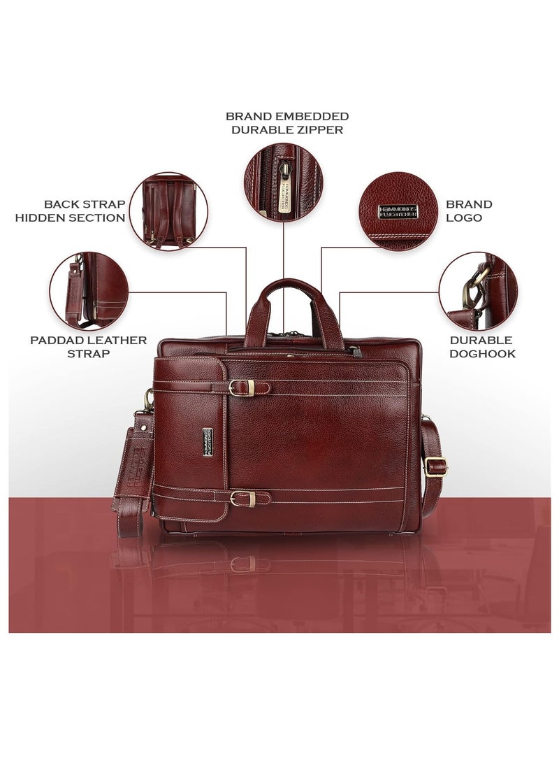 HAMMONDS FLYCATCHER Leather Office Bag for Men, 2 in 1 Leather Bag for Men, 15.6 Inch Professional Laptop Bag for Men, Adjustable Straps and Multiple Compartments | Brown | 9YXJ - Image 4