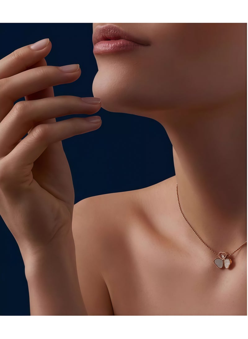 شوبارد من الذهب الوردي عيار 18 قيراطا من عرق اللؤلؤ الأبيض من عرق اللؤلؤ وهدية قلادة البرسيم - Image 3