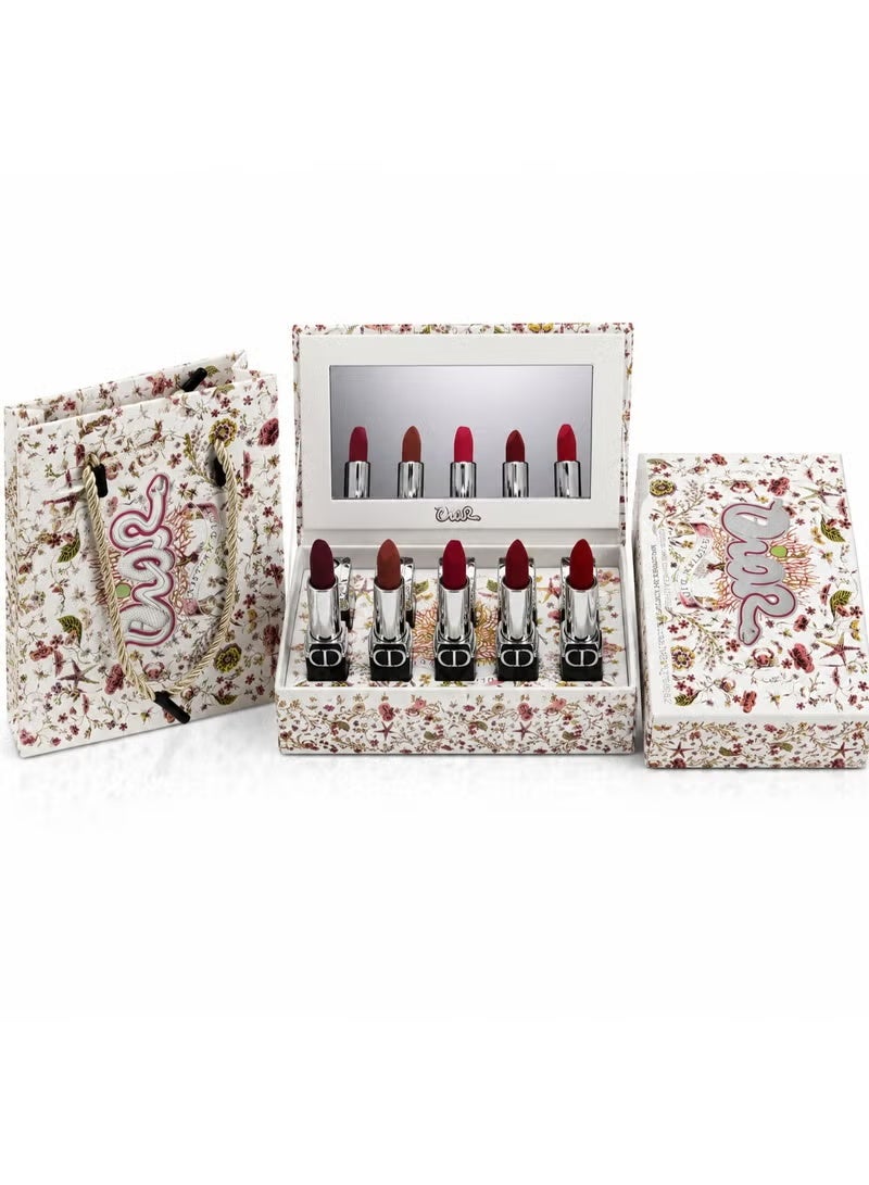 Dior Rouge 5 Mini Lipstick Set #8156 | Matte Velvet Finish | Long-Lasting Highly Pigmented Lip Color Gift Set - Image 1