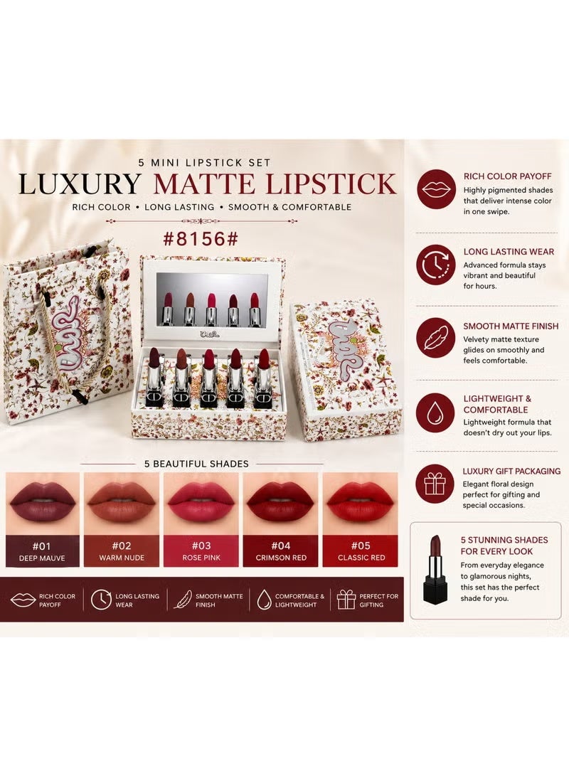 Dior Rouge 5 Mini Lipstick Set #8156 | Matte Velvet Finish | Long-Lasting Highly Pigmented Lip Color Gift Set - Image 5