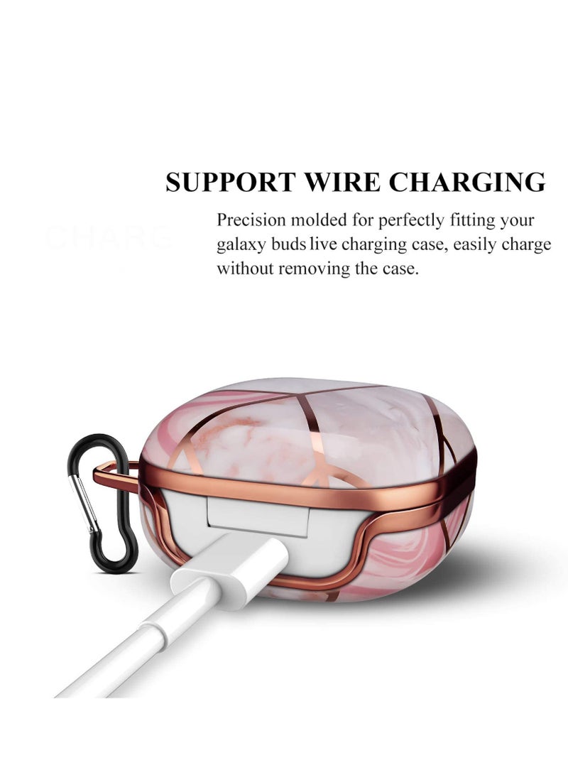 Phone Box for Galaxy Buds 2 / Buds Pro/Buds Live Wireless Bluetooth Headset Case IMD Headset Case PC Gold Plated Hard Case (Pink Marble) - Image 5