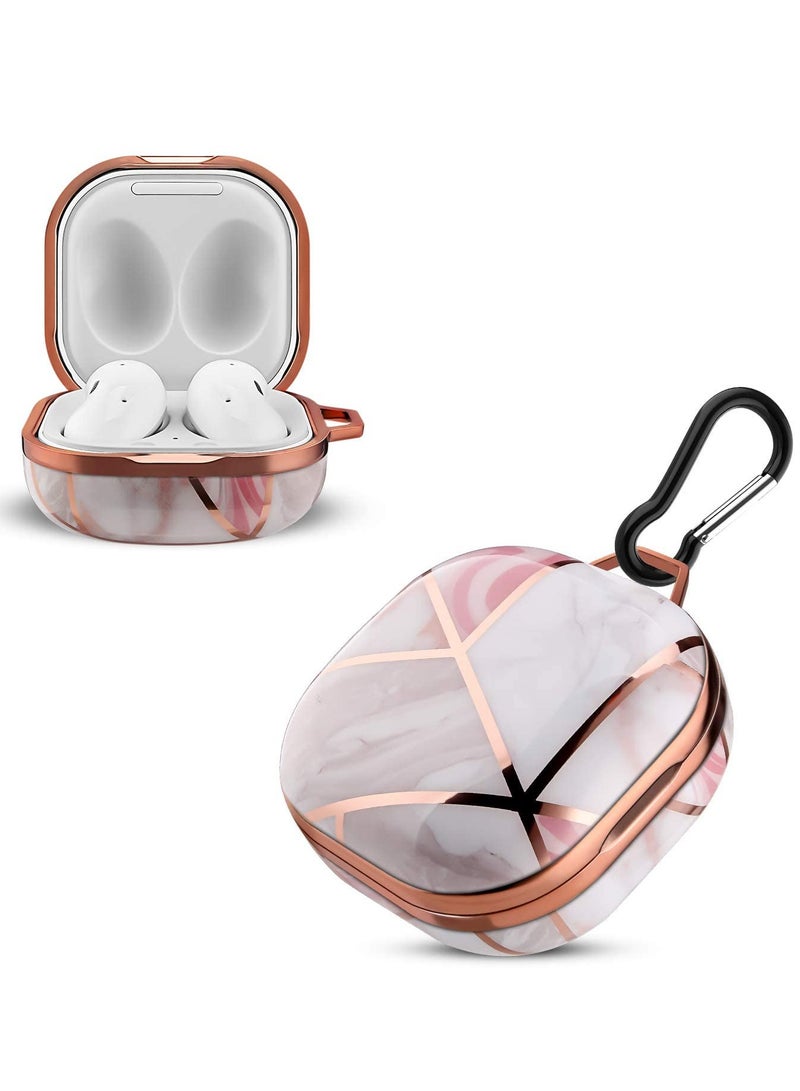 Phone Box for Galaxy Buds 2 / Buds Pro/Buds Live Wireless Bluetooth Headset Case IMD Headset Case PC Gold Plated Hard Case (Pink Marble) - Image 2