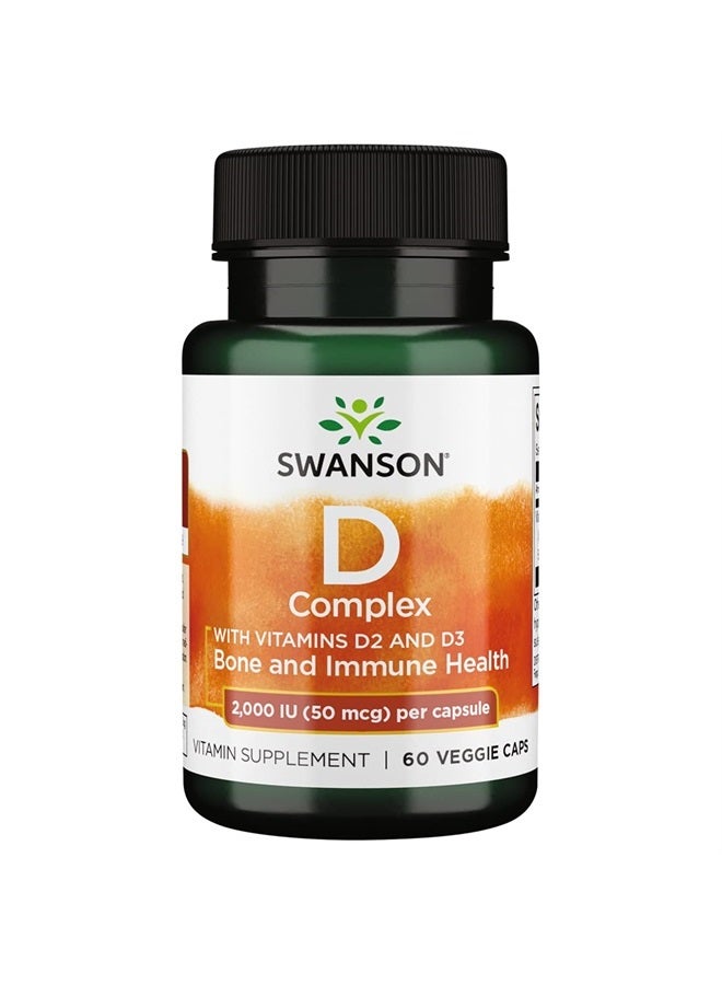SWANSON Vitamin D Complex with Vitamins D2 & D3 - Complete Sunshine Vitamin Complex for Bone, Dental & Immune Health - Vitamin Supplement ( 50 mcg, 60 Veggie Capsules ) - Image 1