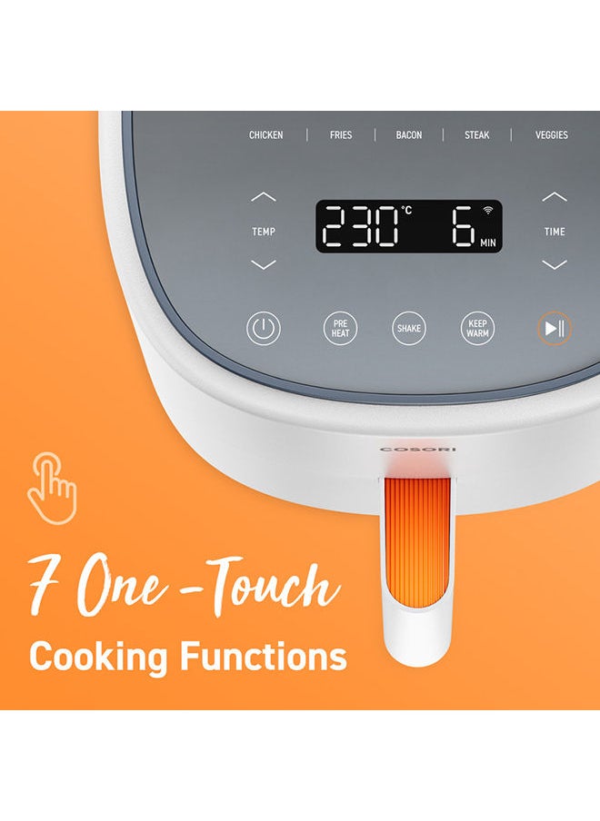 Digital Smart Air Fryer CAF-LI401S-WHT 3.8L .Nonstick Basket Cooker One-LED Display with One Touch Operation, 7 Functions and Smart Phone notifications - White