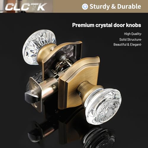 CLCTK Crystal Door Knobs Interior Vintage Passage Glass Antique Brass Door Knobs for Hall Closet 1 Pack - Image 3