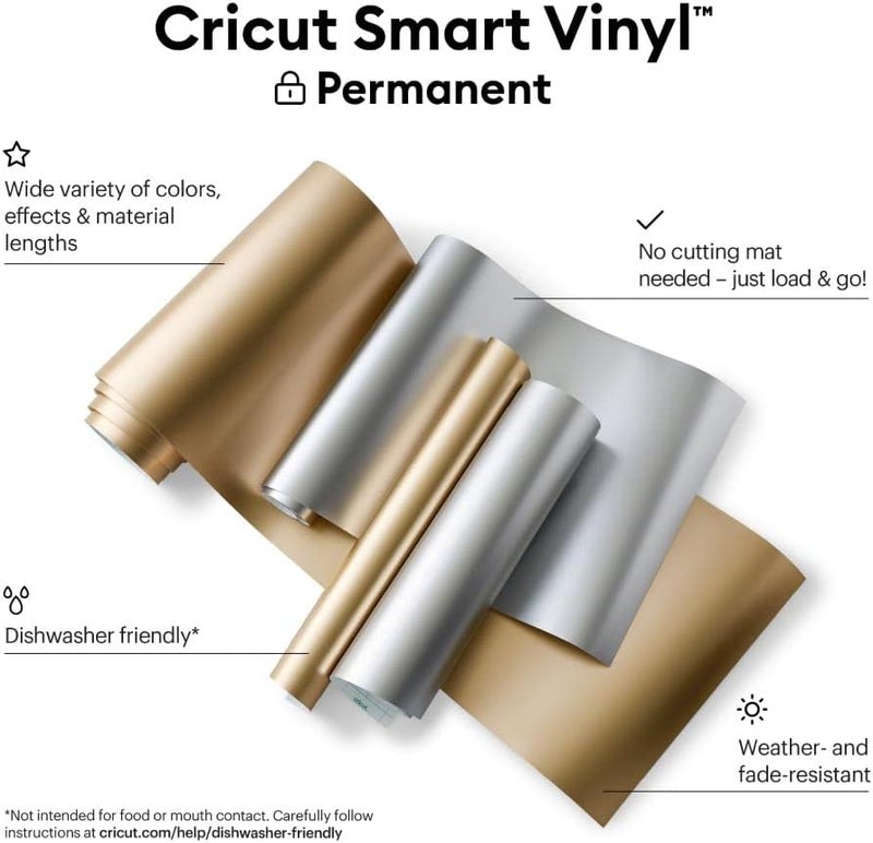 كريكيت فينيل كريكوت سمارت بيرماننت ماتي معدني (Cricut Smart Permanent Matte Metallic Vinyl) – مقاس 13 بوصة × 12 قدم، لون شامبانيا – مناسب للأعمال اليدوية الخارجية، متوافق مع آلات كريكوت إكسبلور 3 وميكر 3، لإنشاء مشاريع هواة، ديكالات، ملصقات، إلخ؛ مقاوم للعوامل الجوية ولا يتغير لونه مع مرور الوقت. - Image 1