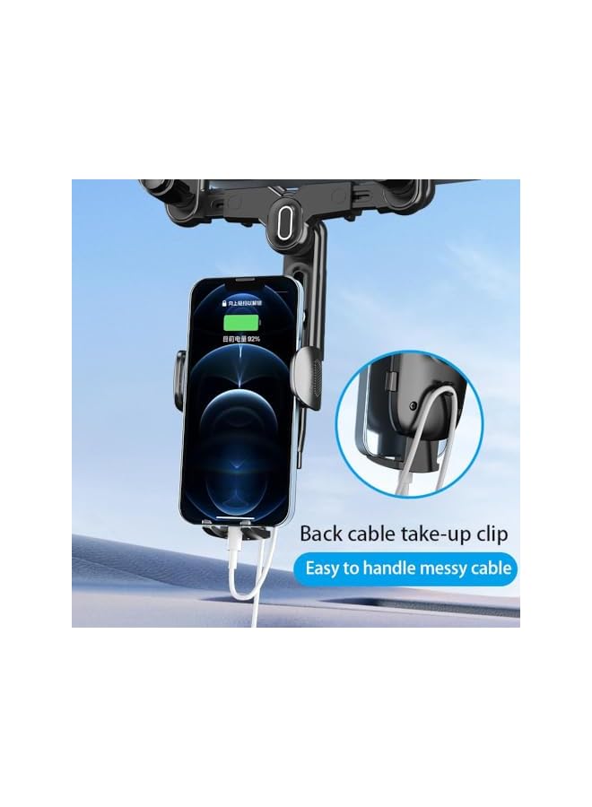 Green Tiger Rearview Mirror Phone Holder for Car, 360°Rotatable and Retractable Car Phone Holder Multifunctional Rear View Mirror Phone Holder, Four Corners Fixed Anti-Shake Design, for All Mobile Phones and Car - Image 3