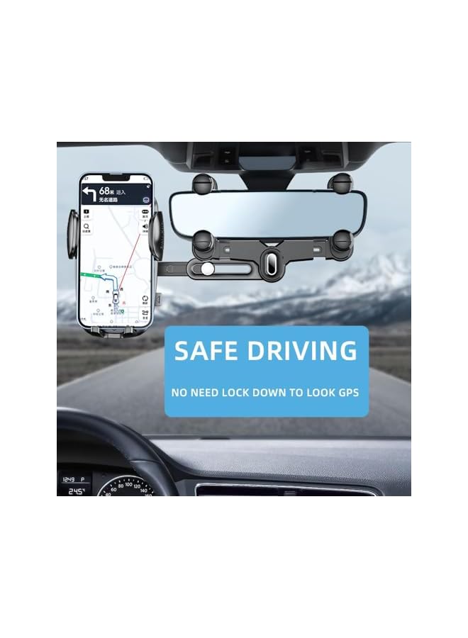 Green Tiger Rearview Mirror Phone Holder for Car, 360°Rotatable and Retractable Car Phone Holder Multifunctional Rear View Mirror Phone Holder, Four Corners Fixed Anti-Shake Design, for All Mobile Phones and Car - Image 4