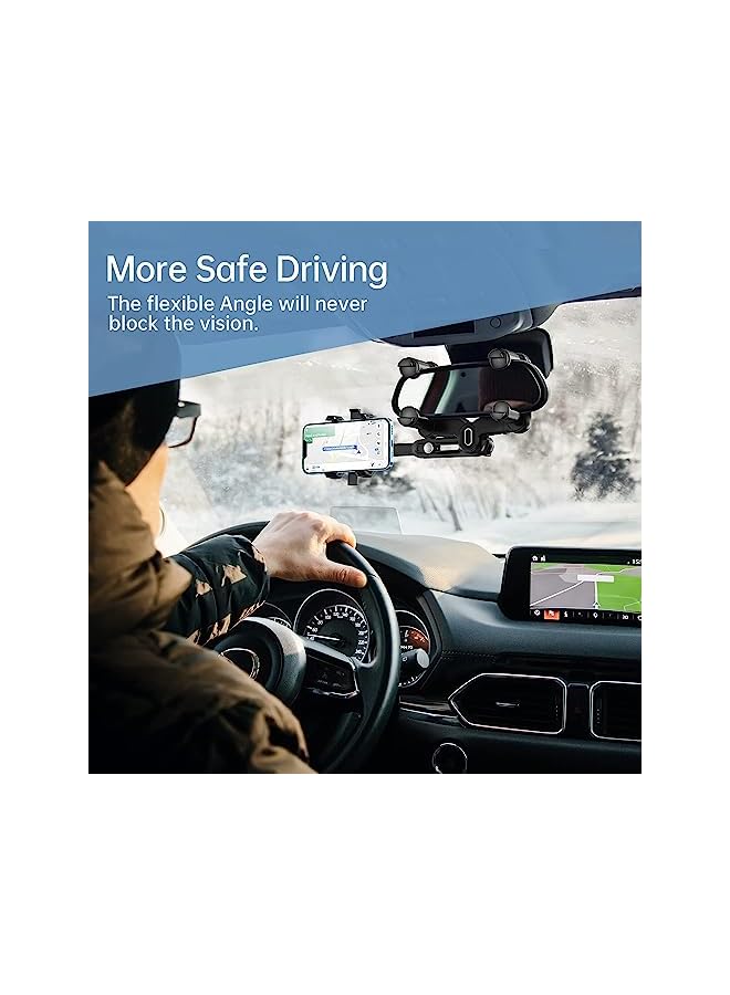 Green Tiger Rearview Mirror Phone Holder for Car, 360°Rotatable and Retractable Car Phone Holder Multifunctional Rear View Mirror Phone Holder, Four Corners Fixed Anti-Shake Design, for All Mobile Phones and Car - Image 2