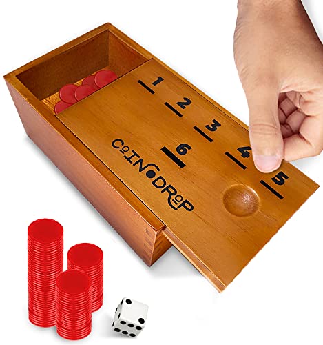 SWOOC Games  Coin Drop  Simple  Strategic Dice Games for Families with Coins Included for 26 Players  Works WPennies Too  Get Rid of Coins to Win  Board Games for Kids  Penny Game Wood Box - Image 1