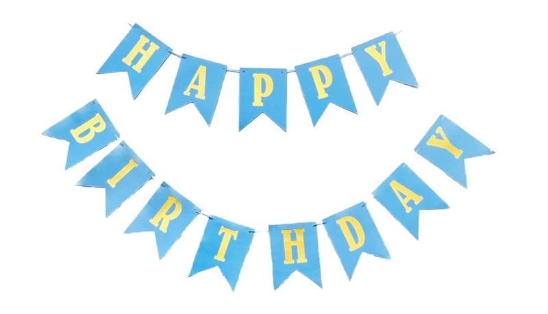 Flyloons Happy Birthday Banner - Sky Blue Decoration for Boys Girls Kids Baby Men Women | 13 Pcs Paper Banner | Cardstock Reusable Flag - Image 4