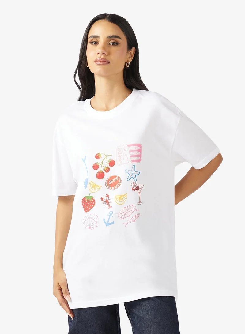 Ginger Cotton Oversize Travel Graphic T-shirt