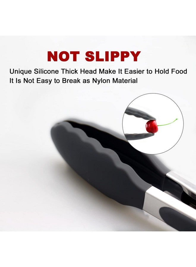 ALLWIN-HOUSEWARE W 2 Pack Black Kitchen Tongs, Premium Silicone BPA Free Non-Stick Stainless Steel BBQ Cooking Grilling Locking Food Tongs, 9-Inch & 12-Inch - Image 2