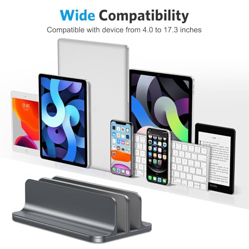 OMOTON Vertical Laptop Stand [Updated Double Version], Desktop Aluminum MacBook Stand with Adjustable Dock Size, Fits All MacBook, Surface, Chrome Book and Gaming Laptops (Up to 17.3 inch) (Grey) - Image 3