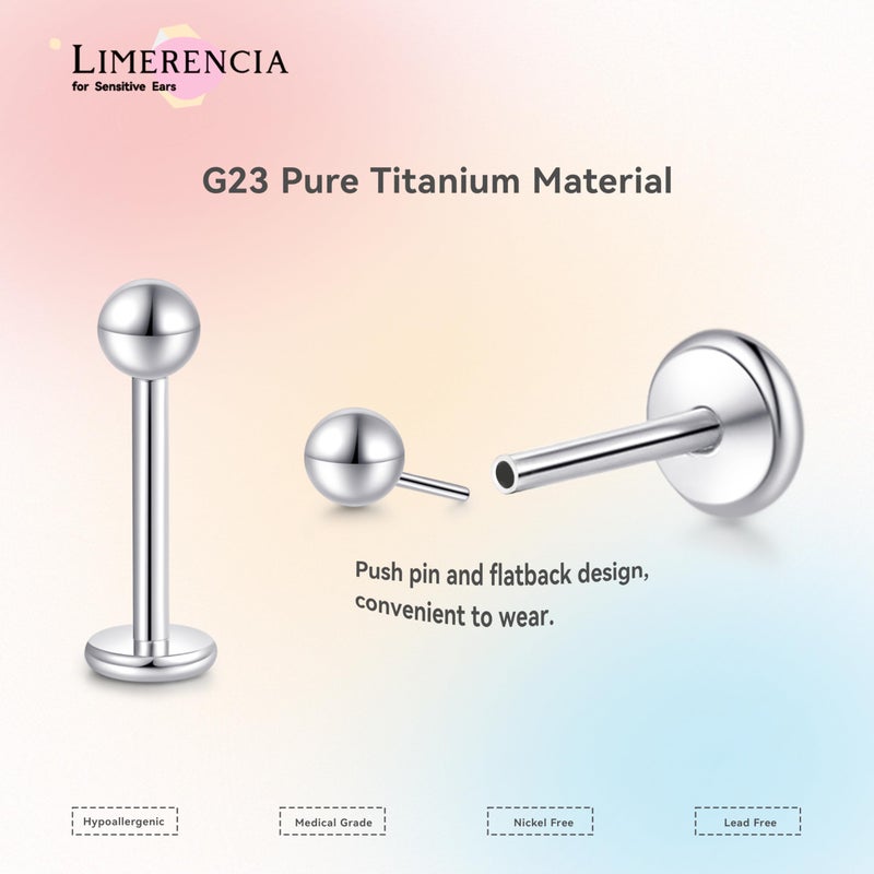 limerencia Titanium Threadless Flat Back Earrings Stud, 20G Press Fit Titanium Push Pop in Cartilage Tragus Labret Lip Medusa Conch Body Piercing Jewelry Hypoallergenic for Women Men(3mm Ball Silver) - Image 4