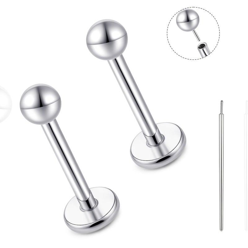 limerencia Titanium Threadless Flat Back Earrings Stud, 20G Press Fit Titanium Push Pop in Cartilage Tragus Labret Lip Medusa Conch Body Piercing Jewelry Hypoallergenic for Women Men(3mm Ball Silver) - Image 1