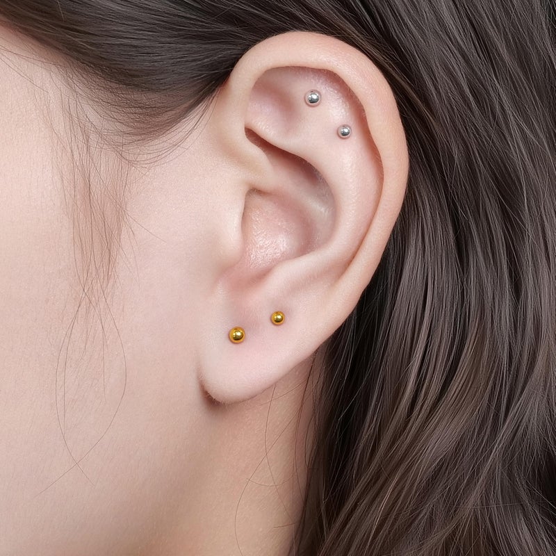 limerencia Titanium Threadless Flat Back Earrings Stud, 20G Press Fit Titanium Push Pop in Cartilage Tragus Labret Lip Medusa Conch Body Piercing Jewelry Hypoallergenic for Women Men(3mm Ball Silver) - Image 3