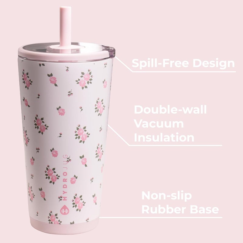 إبريق مائي HydroJug Everyday Tumbler 14 أوقية – كوب معزول مبطن بالسيراميك مع قشة وغطاء ناعم الملمس، مناسب لحامل الأكواب، عزل مزدوج الجدران بالتفريغ، كوب سفر قابل لإعادة الاستخدام – فهد بني - Image 3