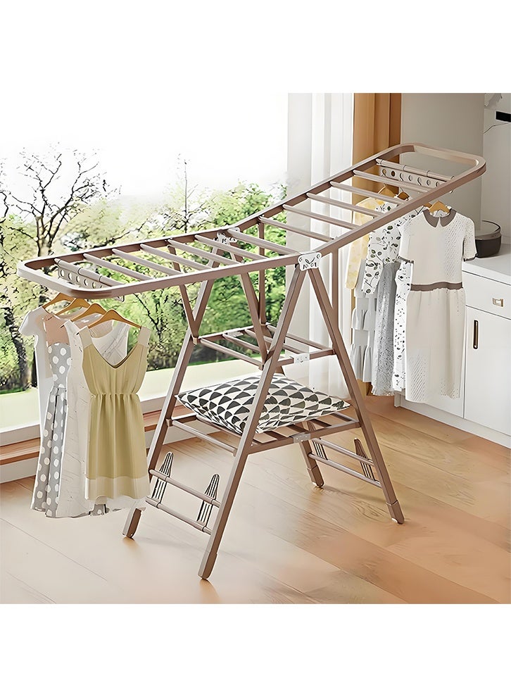 ZUCNG Folding Clothes Drying Rack with 4 Shoe Holder, 3-Layer Foldable Laundry Clothes Dryer Rack Free-Standing Dryer Rack with Wheels Height Adjustable Indoor & Outdoor, Windproof (180CM, Brown) - Image 1