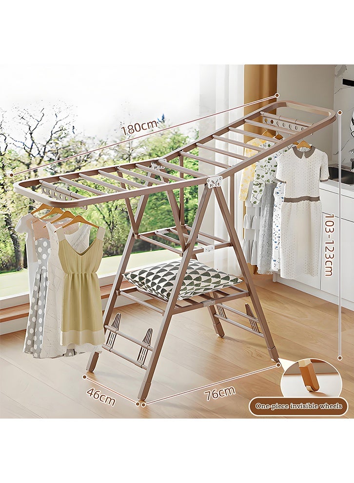 ZUCNG Folding Clothes Drying Rack with 4 Shoe Holder, 3-Layer Foldable Laundry Clothes Dryer Rack Free-Standing Dryer Rack with Wheels Height Adjustable Indoor & Outdoor, Windproof (180CM, Brown) - Image 2