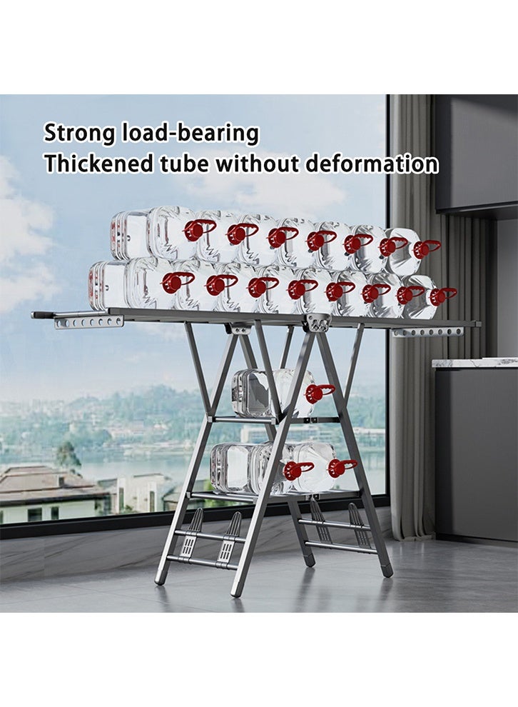 ZUCNG Folding Clothes Drying Rack with 4 Shoe Holder, 3-Layer Foldable Laundry Clothes Dryer Rack Free-Standing Dryer Rack with Wheels Height Adjustable Indoor & Outdoor, Windproof (180CM, Brown) - Image 4