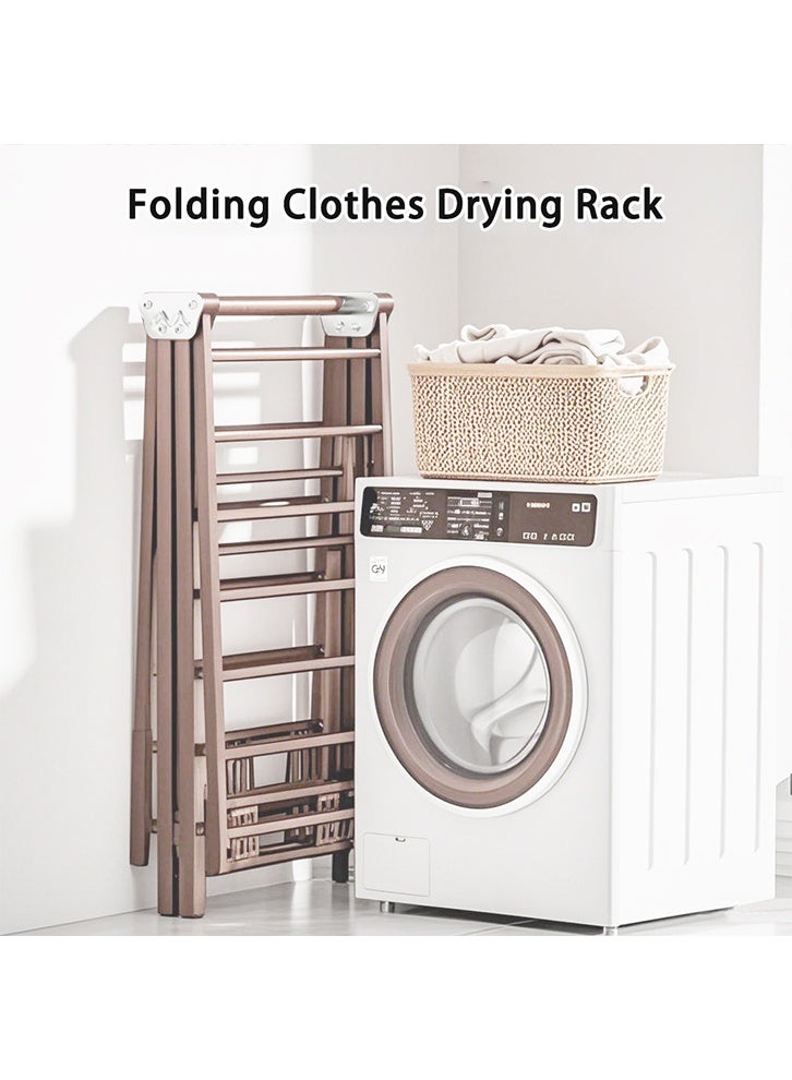 ZUCNG Folding Clothes Drying Rack with 4 Shoe Holder, 3-Layer Foldable Laundry Clothes Dryer Rack Free-Standing Dryer Rack with Wheels Height Adjustable Indoor & Outdoor, Windproof (180CM, Brown) - Image 5