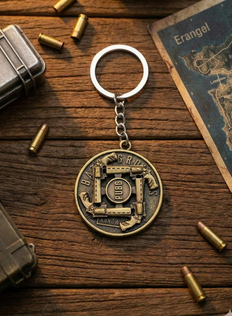 ببجي سلسلة مفاتيح PUBG، بتصميم ساحات المعارك، بطلاء برونزي، ميدالية معدنية مع حلقة - Image 2