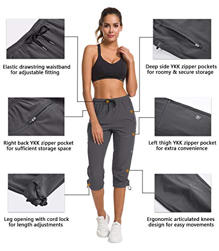 ChinFun Women's Hiking Pants Quick Dry Lightweight Outdoor Capris Water Resistant UPF50+ Grey L - Image 3