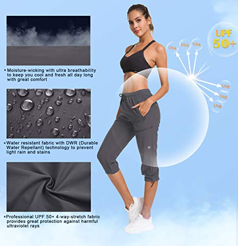 ChinFun Women's Hiking Pants Quick Dry Lightweight Outdoor Capris Water Resistant UPF50+ Grey L - Image 4