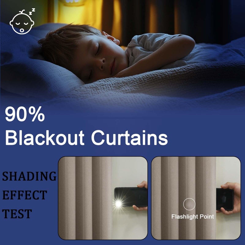OWENIE Blackout Curtains 63 Inch Length 2 Panels for Bedroom Living Room, Thermal Insulated Grommet Top Drapes, Soundproof Energy Saving Room Darkening Panels, 40" W x 63" L, Stone - Image 3