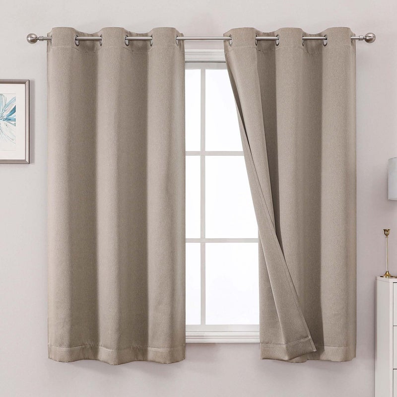 OWENIE Blackout Curtains 63 Inch Length 2 Panels for Bedroom Living Room, Thermal Insulated Grommet Top Drapes, Soundproof Energy Saving Room Darkening Panels, 40" W x 63" L, Stone - Image 1
