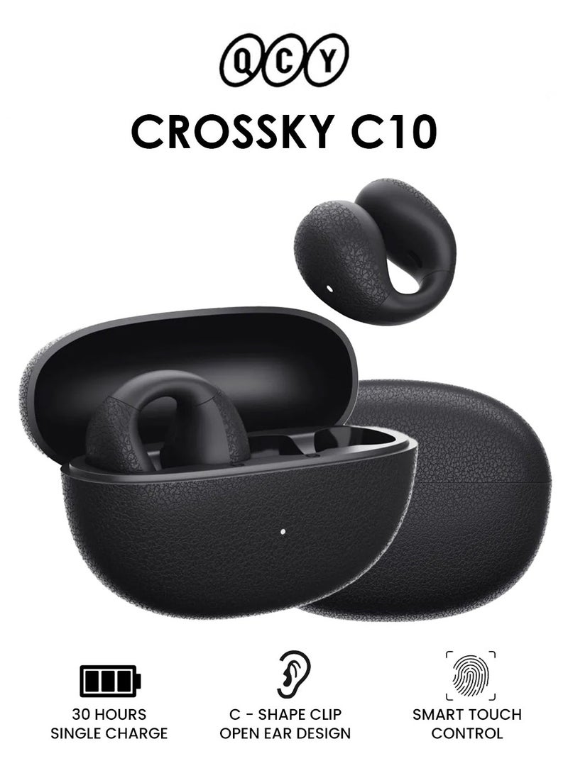 QCY Crossky C10 Open-Ear Earbuds, Wireless Clip-On Earphones Bluetooth 5.4, Comfortable Stable Fit, AI Crystal-Clear Call, Dual-Device Connections, Waterproof for Sports/Workout/Running - Black - Image 1