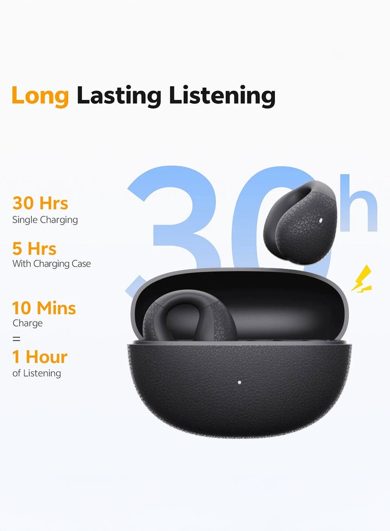 QCY Crossky C10 Open-Ear Earbuds, Wireless Clip-On Earphones Bluetooth 5.4, Comfortable Stable Fit, AI Crystal-Clear Call, Dual-Device Connections, Waterproof for Sports/Workout/Running - Black - Image 4