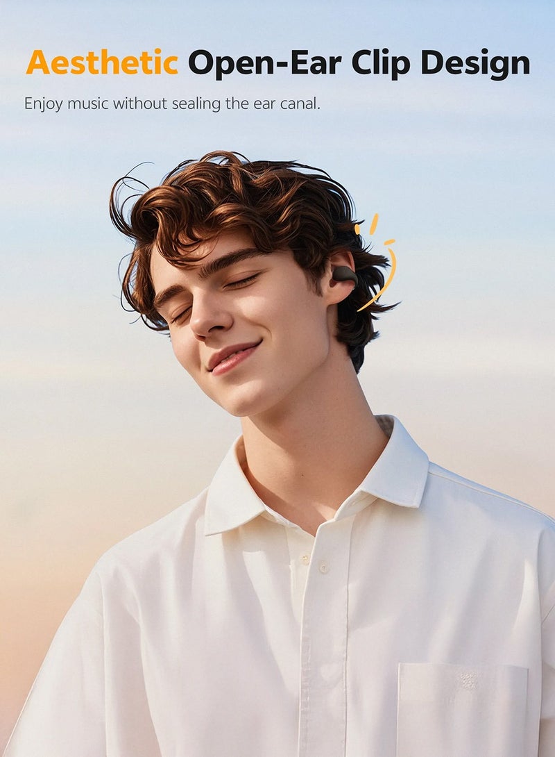 QCY Crossky C10 Open-Ear Earbuds, Wireless Clip-On Earphones Bluetooth 5.4, Comfortable Stable Fit, AI Crystal-Clear Call, Dual-Device Connections, Waterproof for Sports/Workout/Running - Black - Image 2