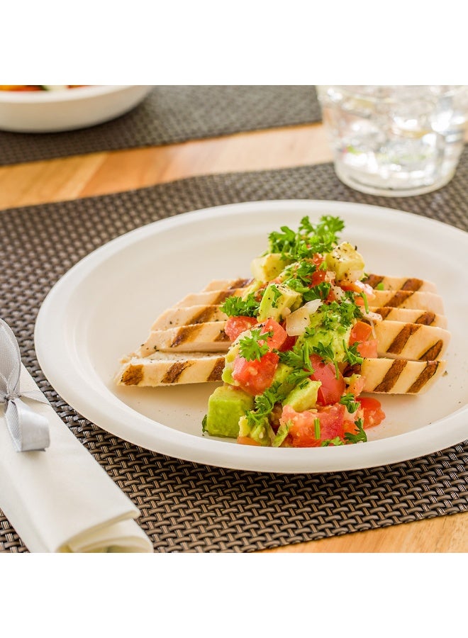 Restaurantware Pulp Tek 8.7 Inch Eco-Friendly Plates, 100 Medium Disposable Dinner Plates - Made From Natural Sugarcane Fibers, Heavy-Duty, White Bagasse Premium Plates, Sturdy, Round  - Image 3