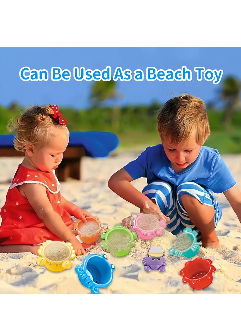 8Pcs Stacking Cups Set, Drain Cup Stacking Toy for Children Bath Toy Sand Toy, Baby Stacking Cup for Toddler 1-3, Baby Bath Toy Set Stacking Cups,Educational Montessori Gift for Boys and Girls (sea animals) - Image 3
