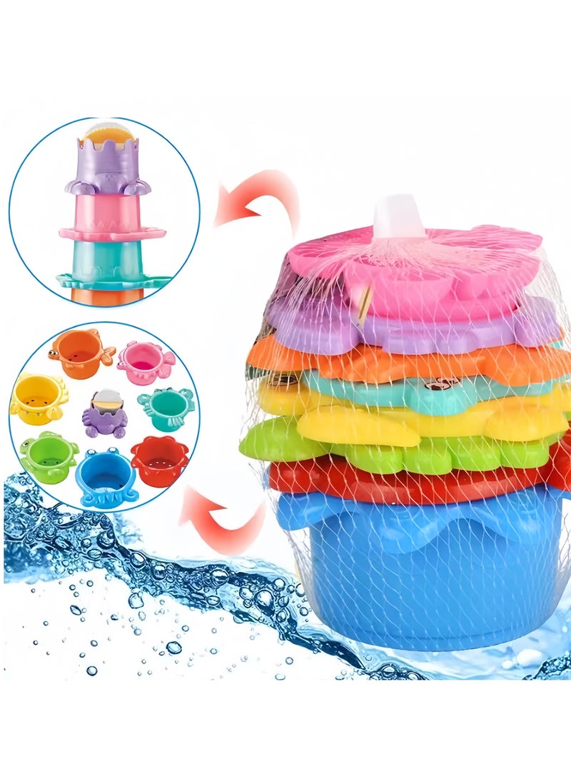 8Pcs Stacking Cups Set, Drain Cup Stacking Toy for Children Bath Toy Sand Toy, Baby Stacking Cup for Toddler 1-3, Baby Bath Toy Set Stacking Cups,Educational Montessori Gift for Boys and Girls (sea animals) - Image 4